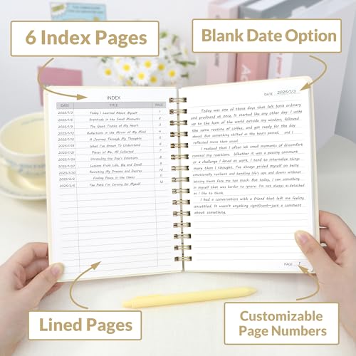 SUNEE Lined Spiral Journal Notebook for Women, 146 Pages College Ruled Hardcover Journaling Notebook for Work, Note Taking and Office School Supplies, A5 - Beige - color: Beige