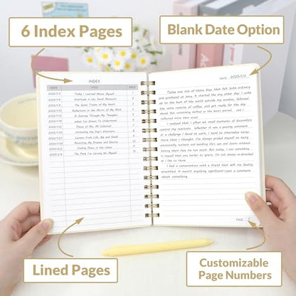 SUNEE Lined Spiral Journal Notebook for Women, 146 Pages College Ruled Hardcover Journaling Notebook for Work, Note Taking and Office School Supplies, A5 - Beige - color: Beige