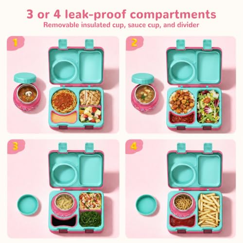 Kids Lunch Box with Thermo, Leakproof Bento Box for Kids with 8OZ Insulated Food Jar, Ice Pack, Sauce Cup, Utensils, Removable Tray & Dividers for School Daycare Travel (Rainbow butterflies) - color: Rainbow butterflies