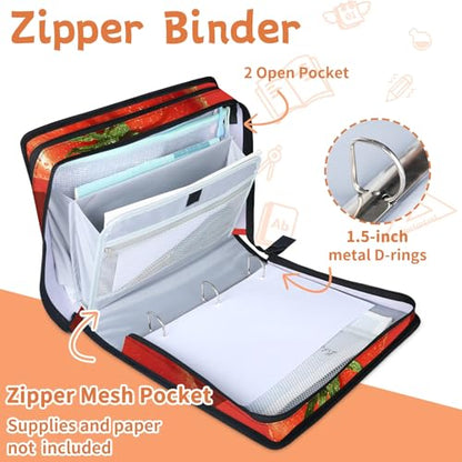 Vegetable Tomato Food Zipper Binder, 3 D-Ring Expanding File Folder with Handle & Adjustable Shoulder Strap, 400 Sheets Capacity Multi-Pocket Organizer for 13 Inch Laptop - color: Vegetable Tomato Food