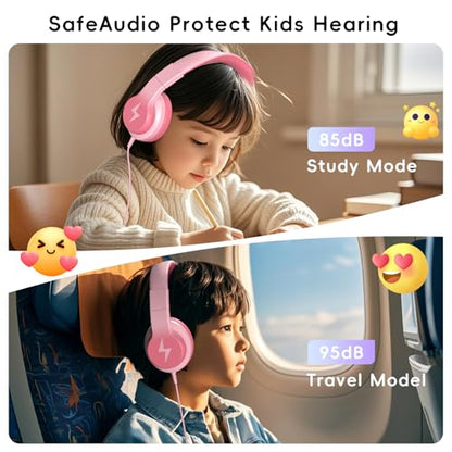 Candy Bila Kids Headphones, Wired Headphones for Kids Over Ear with Microphone, Foldable Headphone for Learning & Entertainment, Light Pink - color: Light Pink