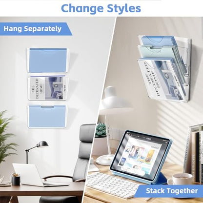 SUPEASY Clear Acrylic Wall File Organizer, One-Piece Wall Mount File Holder for Mail Magazines Letter Size Folders, Single Pocket for Office, Home or Classroom, 3 Pack Screws Not Included - size: 3 Pack
