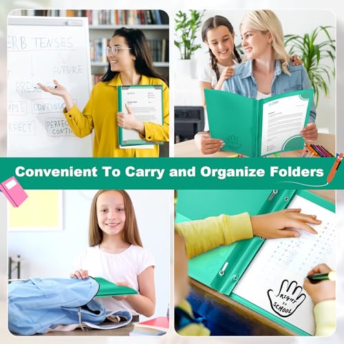 Henoyso 24 Pcs Plastic Folders with Clear Front Pockets and Prongs School to Home File Organizer Plastic Folder for Back to School Parent Teacher Communication Homework Office (Green) - color: Green