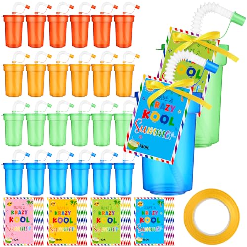 Maxdot 24 Set Back to School Gifts Reusable Plastic Water Bottles Bulk for Kids Summer Portable Sport Colorful Water Bottle for Student Kid Office Supplies(Cute,13 oz,Color) - color: COLORFUL, size: e, 13 oz, style: Cute