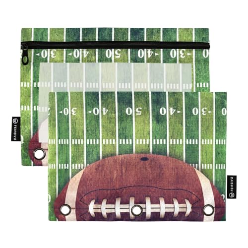 Football Green Print Pencil Pouch for 3 Ring Binder 2 Pack Binder Pencil Case with Clear Window Pencils Bags with Zipper for Office Daily College Home Supplies - color: Multi-football Green