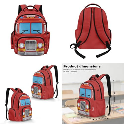 Classic Fire Truck Backpack for Boys Girls Kids Backpack with Lunch Box Water Bottle Pouch and Zipper Pencil Case 4PCS Set Bookbag with Pockets for School 17 inch Large Capacity School Bag - color: Classic Fire Truck