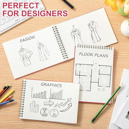 Engrowtic 2 Pack Graph Paper Spiral Notepad A5 Top Wirebound Notepad Grid Notebook Steno Pad Memo Notebook Grid Paper 140 Pages for Writing Sketching Drawing Office Supply (Red) - color: Red