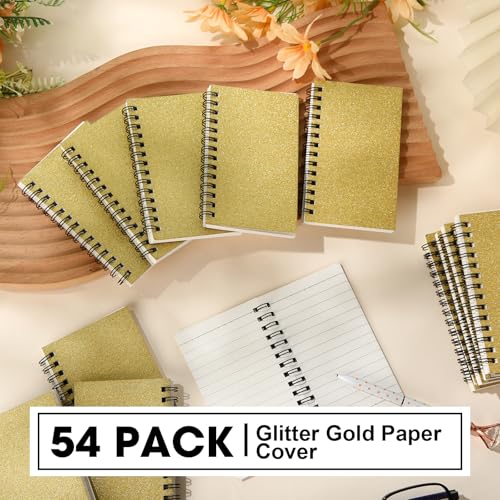 Jutom 54 Pcs Small Spiral Notebooks Memo Pads 3x5 Bulk Small Pocket Notepads Back to School Supplies Mini Notebook with Lined Mini Journals for Office & Work, 120 Pages (Glitter Gold) - color: Glitter Gold