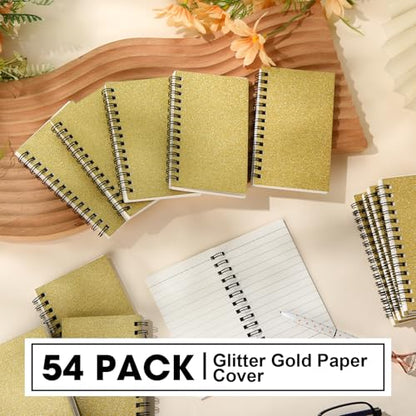 Jutom 54 Pcs Small Spiral Notebooks Memo Pads 3x5 Bulk Small Pocket Notepads Back to School Supplies Mini Notebook with Lined Mini Journals for Office & Work, 120 Pages (Glitter Gold) - color: Glitter Gold