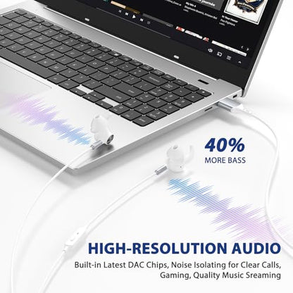 ASKUBSKU USB Headphones Earbuds with Microphone for PC 7.5 Ft Cable, White | USB A Headphones for Computer Office Meeting, Wired Headset with Mute Stereo Call Laptop Earphones for Dell/Surface - color: White