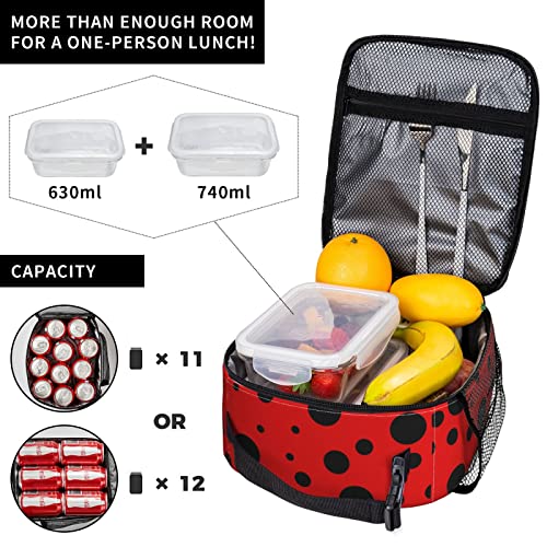 YETTA YANG Ladybug Black And Red Polka Dot Portable Lunch Bag Insulated Lunch Box Reusable Totes For Women Men Work Picnic Camping - color: Black21