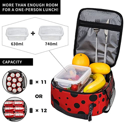 YETTA YANG Ladybug Black And Red Polka Dot Portable Lunch Bag Insulated Lunch Box Reusable Totes For Women Men Work Picnic Camping - color: Black21