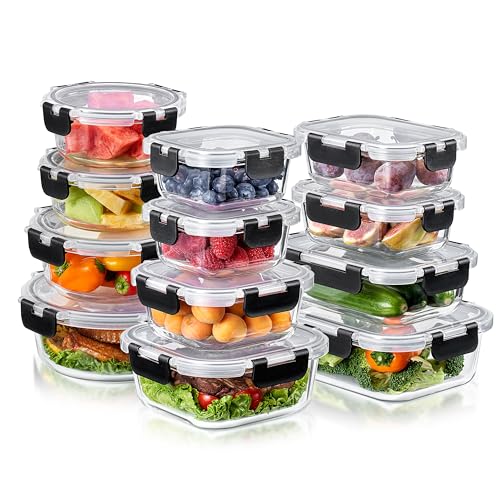 Sorbus Glass Meal Prep Containers, Dishwasher and Oven Safe Reusable Meal Prep Containers, Freezer Safe Glass Food Storage Containers with Airtight Lids - size: 12 Pack Set