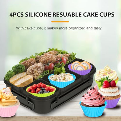 Yumuk Bento Box for Kids, 1300ML Lunch Box Kids with 4 Compartment & Food Picks Cake Cups, Lunch Box Containers for Adults/Kids/Toddler, Leak-Proof (Black) - color: Black