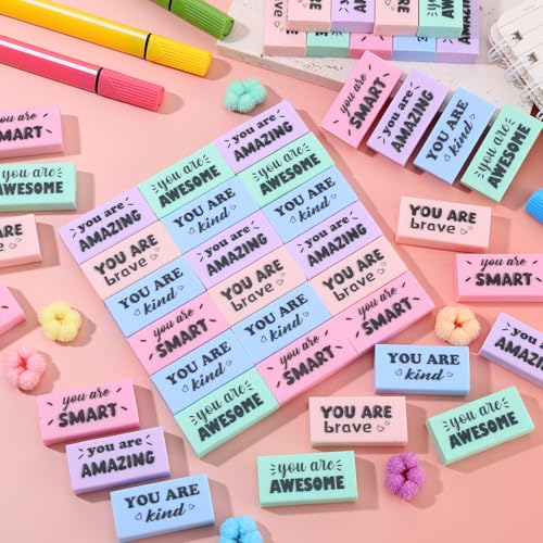 100 Pcs Inspirational Pencil Erasers Bulk Fun Motivational Eraser for Kids Students Teachers Back to School Office Supplies Prize Reward Graduation Gift