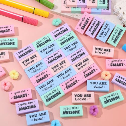 100 Pcs Inspirational Pencil Erasers Bulk Fun Motivational Eraser for Kids Students Teachers Back to School Office Supplies Prize Reward Graduation Gift