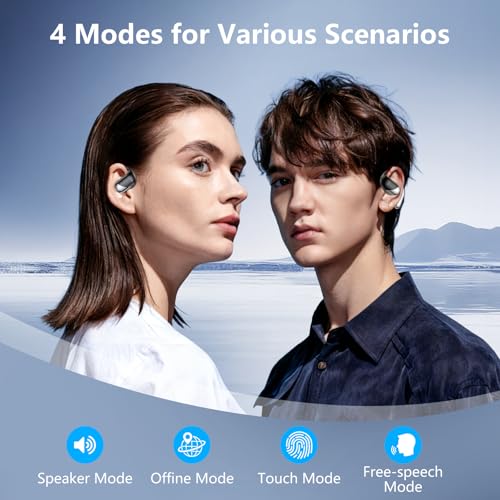 Open Ear Clip Wireless Earbuds Bone Conduction Headphones, Bluetooth,Built-in Mic, Waterproof, LED Display ,Ear Hooks Ear Buds Ultra-Comfort Earphones Design for Running walking,office,birthday gift - color: Black