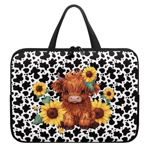 HUGS IDEA Laptop Sleeve Carrying Case for Women Computer Cover with Handle Notebook Messenger - color: Cute Cattle Cow Print, size: 17inch