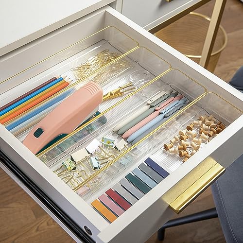 Martha Stewart Kerry Plastic Stackable Office Desk Drawer Organizers, 9" x 3", 8 Pack, with Gold Trim - size: 9" x 3"