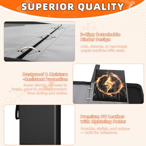 Jumbo Card Binder 100 Pockets for XL Jumbo Cards, Oversized Card Binder, QUBAMG PU Zipper Double Sided Binder Fits 5.7″ x 7.9″ Large Game Cards, Big Trading Card Collection Album Folder, Black - color: Black