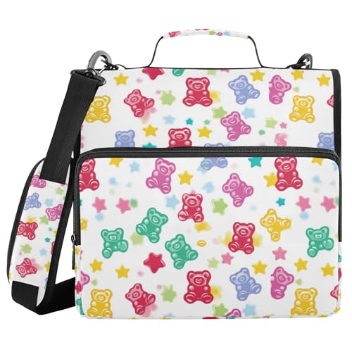 Colorful Gummy Bears Candies Jelly Sweets Zipper Binder with Handle Multiple Pockets 1.5 Inch 3 Rings Portfolio Binder Bag School Supplies Organizer - color: Colorful Gummy Bears Candies Jelly Sweets