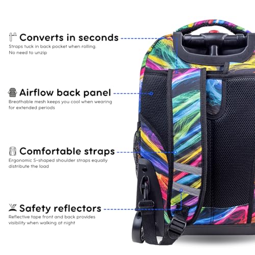 J World Sunrise Kids Rolling Backpack with Wheels for Girls Boys, Roller Bookbag for School, 18 x 13 x 9 Inches, Quantum - color: Quantum