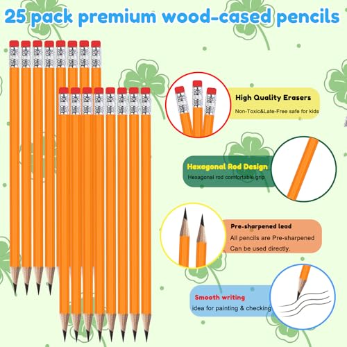 Adhere 25pcs Woodcase Pencils with Eraser Premium Pre-Sharpened Hexagon Graphite 2B pencils ideal for home, office writing including a Free Sharpener (Orange・25pcs) - color: Orange・25pcs