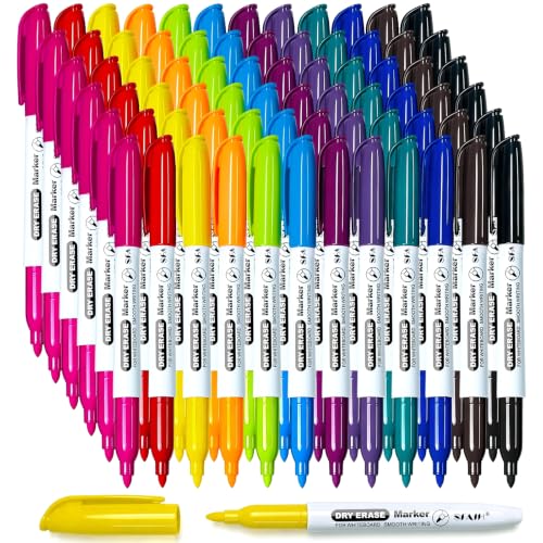 SFAIH Fine Tip Dry Erase Markers - 72 Pack 12 Colors Whiteboard Erasable Markers Bulk, Ideal For Teachers, Offices and Creative Projects, Non-Toxic Easy Clean - color: Multicolor, size: 1 Count (Pack of 72)
