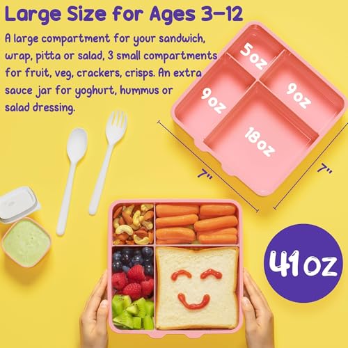 Fimibuke Kids Bento Lunch Box with 4 Compartments, Insulated lunch Bag, Stainless Steel Insulated Water Bottle, Ice Pack & Utensils Set, Birthday Gifts for Ages 3-12 Back to School Toddler Girls Boys - color: A9. Cotton Candy
