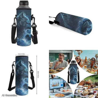 Blue Galaxy Wolf Backpack for Girls Boys Kids Backpack with Lunch Box and Water Bottle Holder Large Pencil Case 4PCS Set Bookbag with Front Pocket for School Teens 17 inch School Bag Gifts - color: Blue Galaxy Wolf