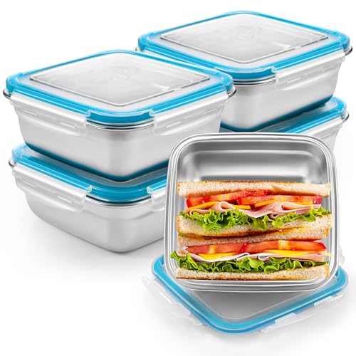 Blushtier 4 Pack Food Grade 304 Stainless Steel Sandwich Containers, Leakproof Metal Lunch Containers with Airtight Lids, Food Storage Box for Sandwiches, Snacks & Meal Prep, 25.4 oz - color: Light Blue, size: 25.4 oz