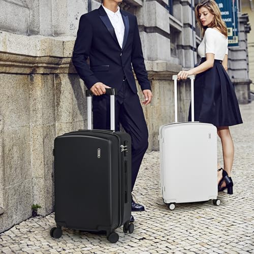 Hanke Hard Shell Luggage Sets 3 Pieces, Carry On and Checked Luggage Sets with Spinner Wheels, Durable PC Hardside Rolling Suitcase for Travel (16/24/28 Inch,Smoke White) - color: Smoke White, size: 16+24+28 Inch