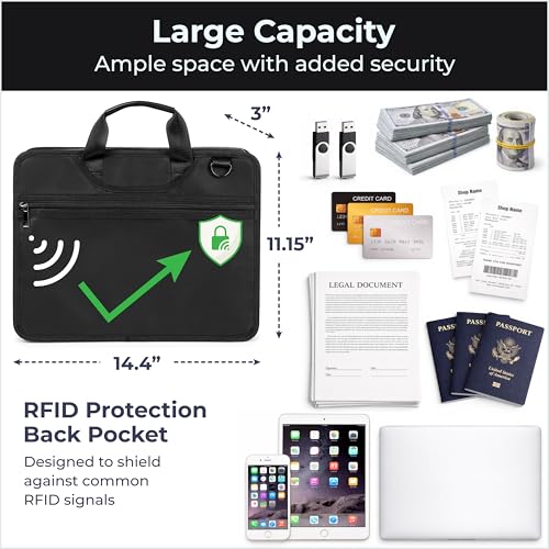 Accordion File Organizer Fireproof, Water-Resistant Document Bag-13 Pocket File Folder-RFID Pocket,Labels,Combination Lock,Reflective Shoulder Strap-Important Document Folder-Home,Office,Travel