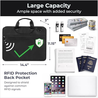Accordion File Organizer Fireproof, Water-Resistant Document Bag-13 Pocket File Folder-RFID Pocket,Labels,Combination Lock,Reflective Shoulder Strap-Important Document Folder-Home,Office,Travel