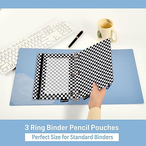 Fisyme Checker Plaid Pattern Pencil Pouch for 3 Ring Binder Pencil Case Pencil Bag Zipper Pouch with Clear Window for Office Supplies 2 Pack - color: Multi-12