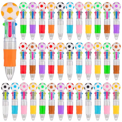 36Pcs 4-in-1 Soccer Mini Theme Multicolor Ballpoint Pens | Cute Retractable Pen Bulk for Birthday Party Classroom Student Prizes Teacher Rewards - style: SoccerMulticolorPens36Pcs