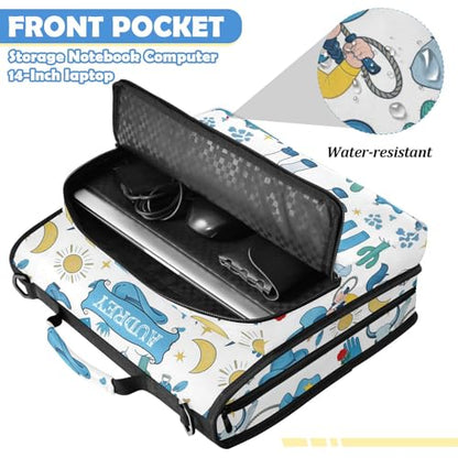 2 Inch Zipper Binder with 14 Inch Laptop Sleeve, Cute Cowgirl Wild West Blue Portfolio Case for School College Office, High Capacity Water-Resistant Binder Organizer Bag with Handle - color: Option I