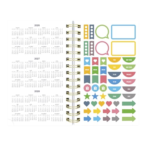 Blueline® Essential Academic Daily/Monthly Planner, August 2026 to July 2027, Gold Twin-Wire Binding, Poly Cover, 8" x 5", Nautical Design, Cabana (CA214PH.02) - color: Cabana