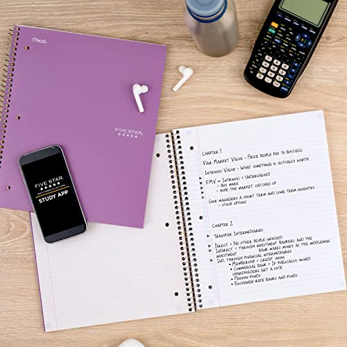 Five Star Spiral Notebook + Study App, 3 Subject, College Ruled Paper, 8-1/2" x 11", 150 Sheets, Fights Ink Bleed, Water Resistant Cover, Amethyst Purple (38746) (Pack of 6) - color: Amethyst Purple, size: 1 Count (Pack of 6)