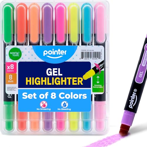 Pointer Gel Highlighters Retractable Design Paper-Safe No-Bleed And Smooth Writing Pens for School, Office, College Notes And Journals Bible Study Homework Planning Creative Projects - Set of 8 Colors - color: Multicolor - 8 Colors