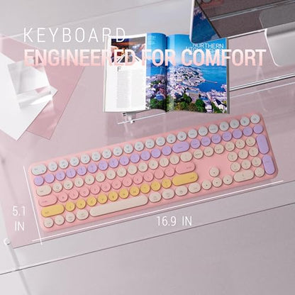 Wireless Keyboard and Mouse Combo, 110-Key Full Size (Gradient Pink) | Silent Keyboard with Round Keycaps, 2.4GHz USB Plug-and-Play Wireless, Compatible with PC, Laptop, Mac - color: Gradient pink
