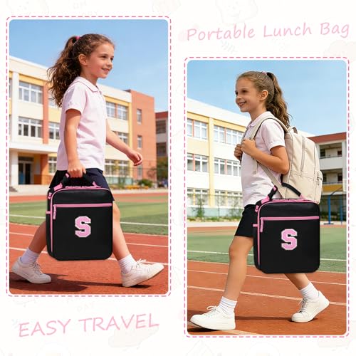Lunch Box Containers for Adult Youth Work Office School Snack Picnic,Lunch Bag Tote for Women Kid Girl,Cute Lunch Purse Insulated with Water Bottle Holder Handheld Shoulder Strap Black Pink S - color: 12 Black-Pink S