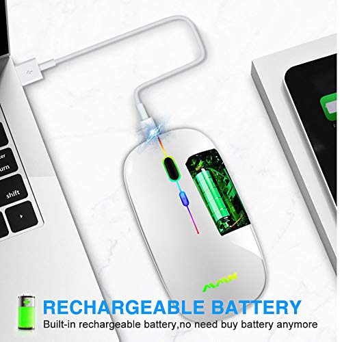 Wireless Bluetooth Mouse for Laptop, Rechargeable Mouse 2.4G USB Optical Wireless Mouse, LED Slim Dual Mode(Bluetooth 5.0 and 2.4G) Wireless for Laptop, PC, Mac OS, Android, Windows(Silver) - color: Silver