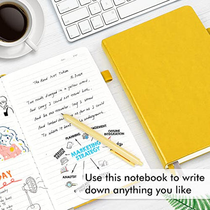 12 Pack Notebooks Journals Bulk with 12 Black Pens, Feela A5 Hardcover Notebook Classic Ruled Journal Set with Pen Holder for School Business Work Travel Writing, 120 GSM, 5.1”x8.3”, Yellow - color: 12 Pack yellow