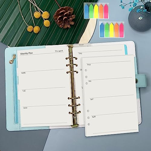 Harphia A5 6 Holes Binder Refill Value Set,90sheets weekly plan paper with sticker and divider,week planner inserts with binder pockets for A5 binder 6 hole refillable notebook,005da5week - color: Week Paper Set, size: A5