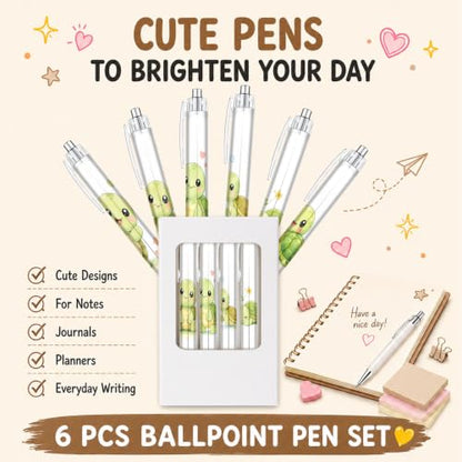 6-Piece Cute Turtle Pen Set, Funny Animal Ballpoint Pens for Women Men Kids Teens, Gift for Her Him Friends Coworkers, Birthday Christmas Valentines Easter Gift, School Supplies Desk Accessories
