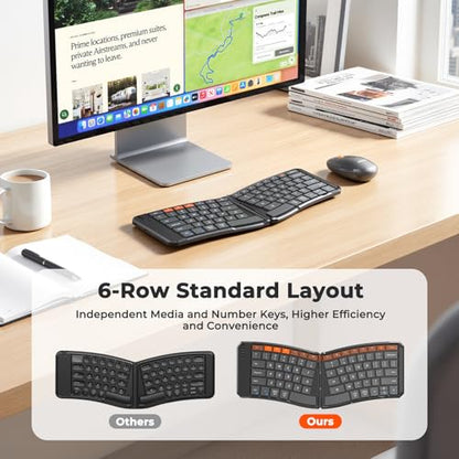 MEETION Ergonomic Foldable Keyboard and Mouse, Portable Bluetooth Keyboard and Mouse for Business Travel, Ultra-Thin Folding Wireless Keyboard Mouse for Windows/Mac/iOS/Andriod, C9880 - color: C9880 Black