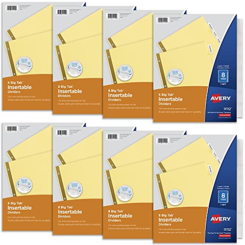 Avery 8 Tab Binder Dividers, Insertable Clear Big Tabs, 1 Set Pack, 8 Packs, 8 Sets Total (11112) - style: 8 Sets
