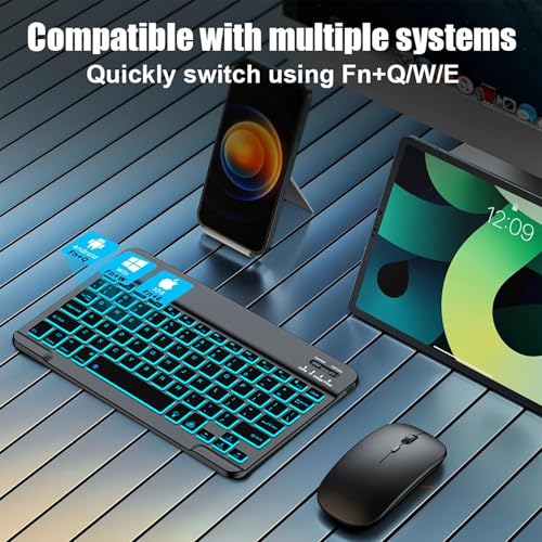 Backlit Bluetooth keyboard for Phone, Tablet, iPad Air, Pro, Mini, A16, M2, M3, Galaxy, ChromeBook, MackBook, Wireless Travel Keyboard for Computers - Rechargable, Lightweight, Slim, Easy to Carry