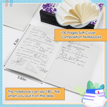 Fainne 60 Pack Composition Notebooks College Ruled A5 Composition Notebook Bulk Marble Notebooks 30 Sheets (60 Pages) for Student Journal Classroom Office School Supplies(6 Color) - color: 6 Color